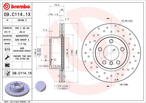 BREMBO - 09.C114.1X - Kočioni disk (Kočioni uređaj)