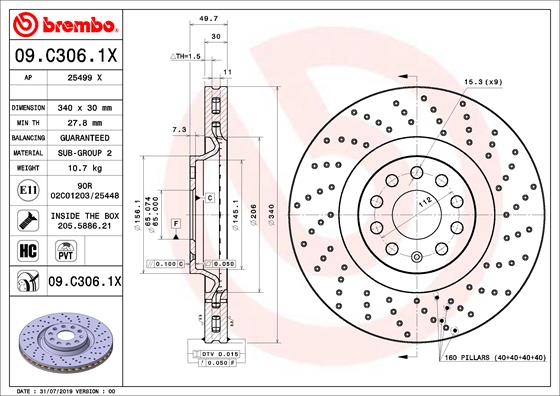 BREMBO - 09.C306.1X - Kočioni disk (Kočioni uređaj)