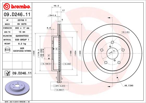 BREMBO - 09.D246.11 - Kočioni disk (Kočioni uređaj)