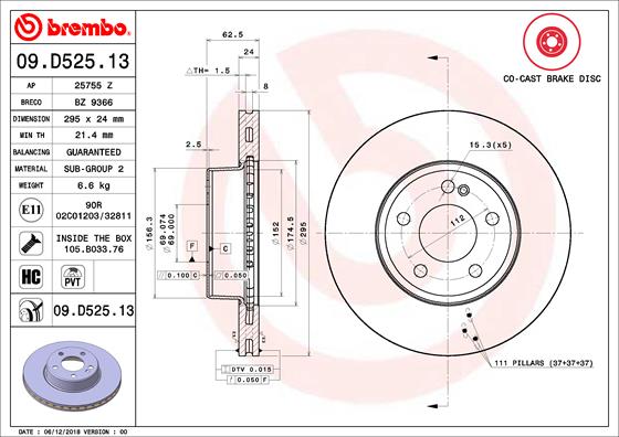 KOČIONI DISKOVI - BREMBO - 09.D525.13