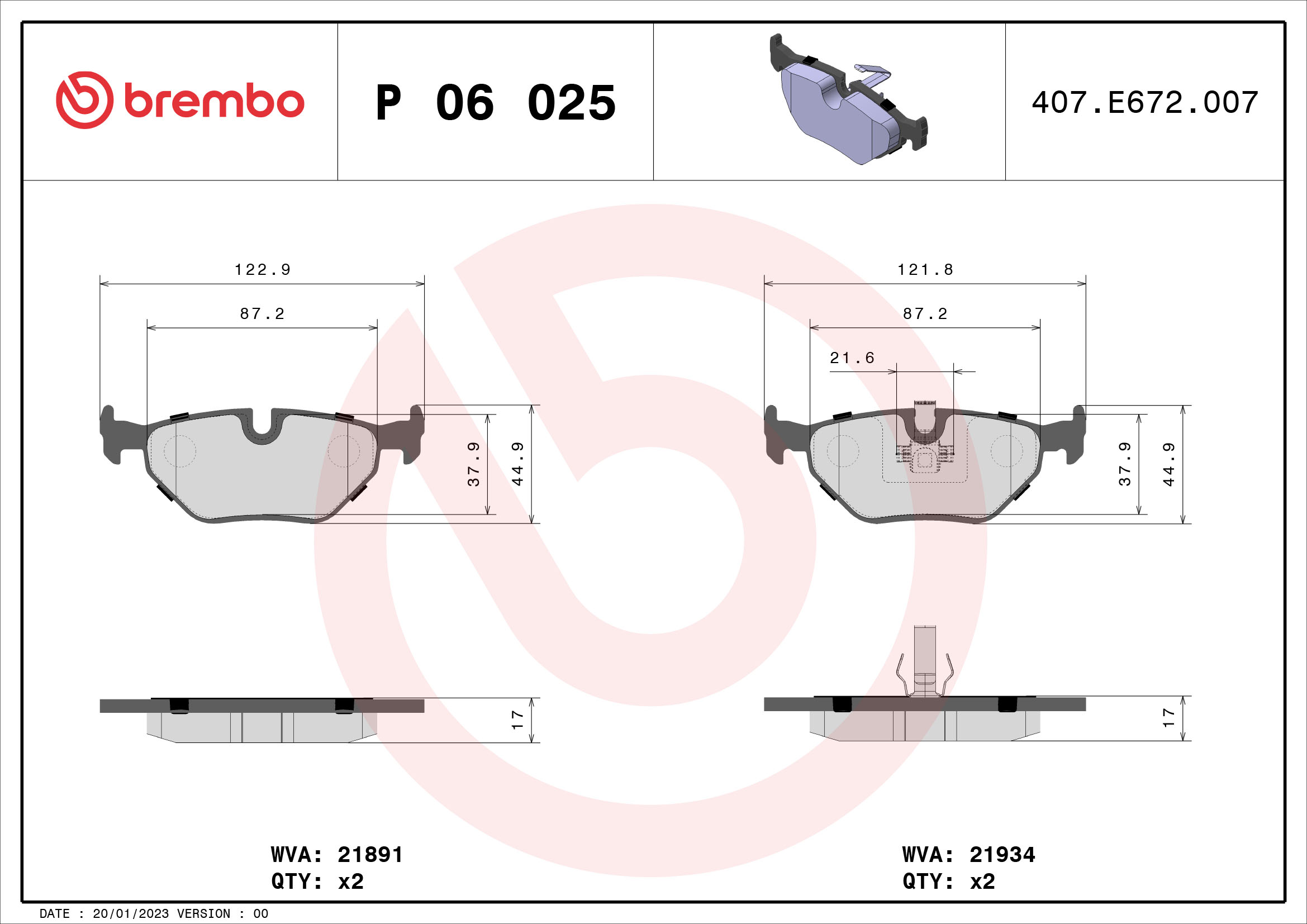 ZADNJE KOČIONE PLOČICE - BREMBO - P 06 025