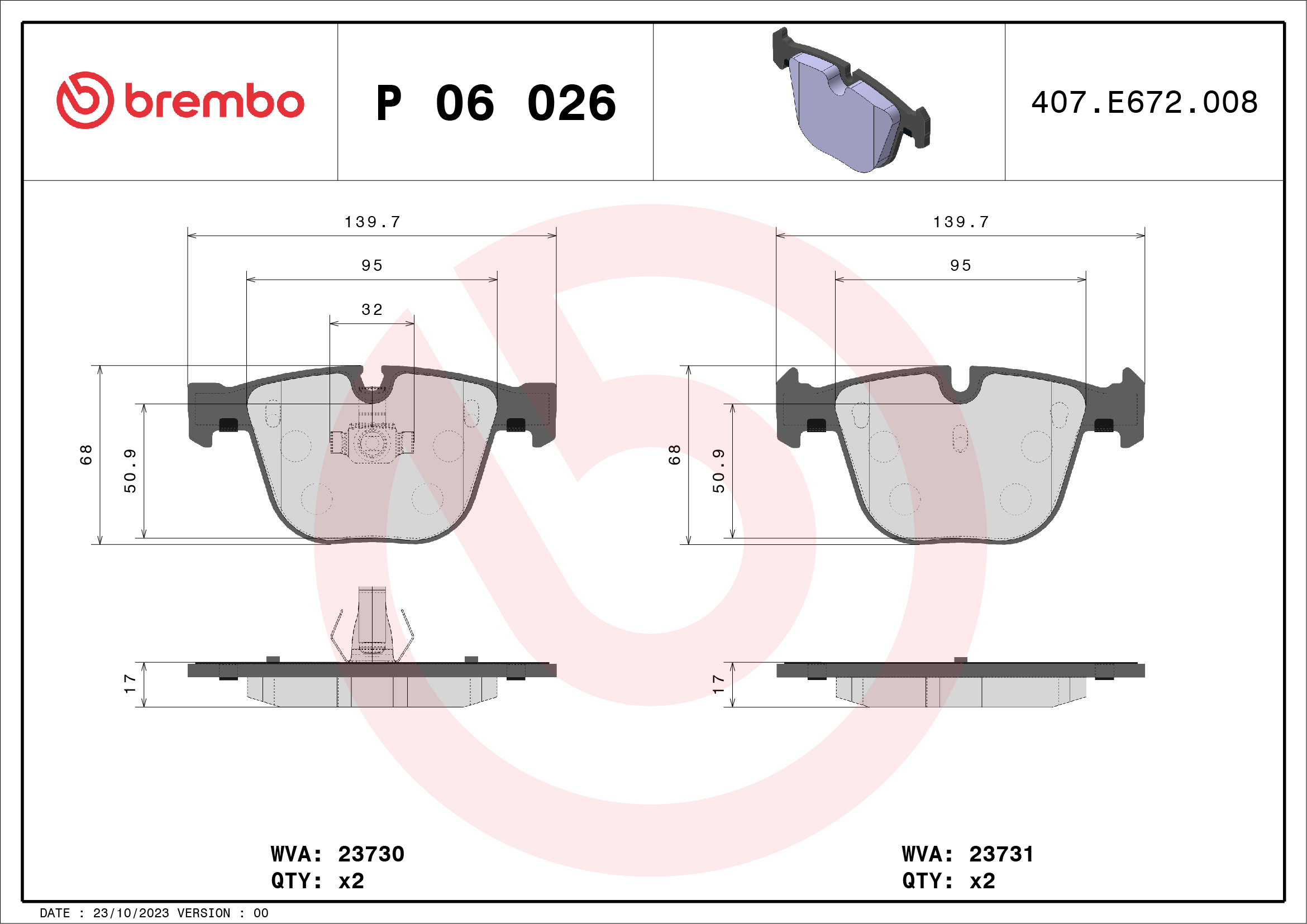 Slika BREMBO - P 06 026 - Komplet pločica, disk-kočnica (Kočioni uređaj)