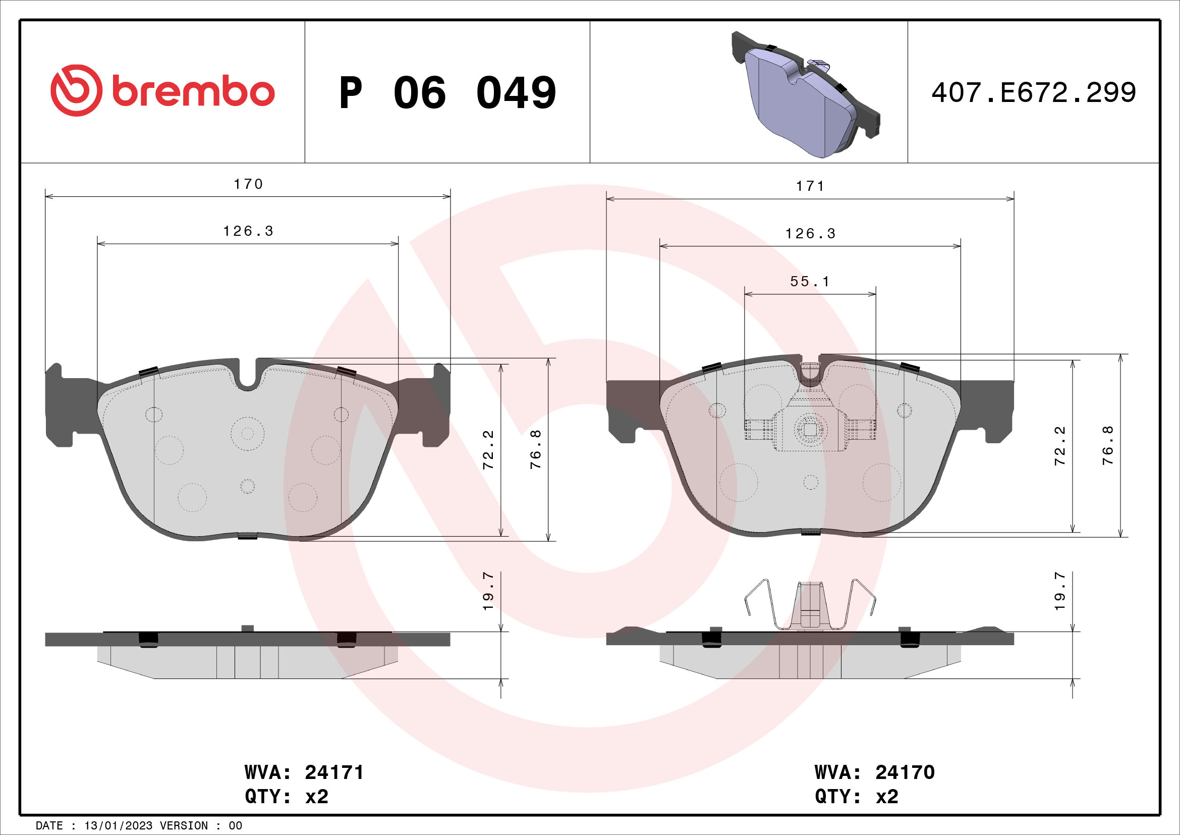 PREDNJE KOČIONE PLOČICE - BREMBO - P 06 049