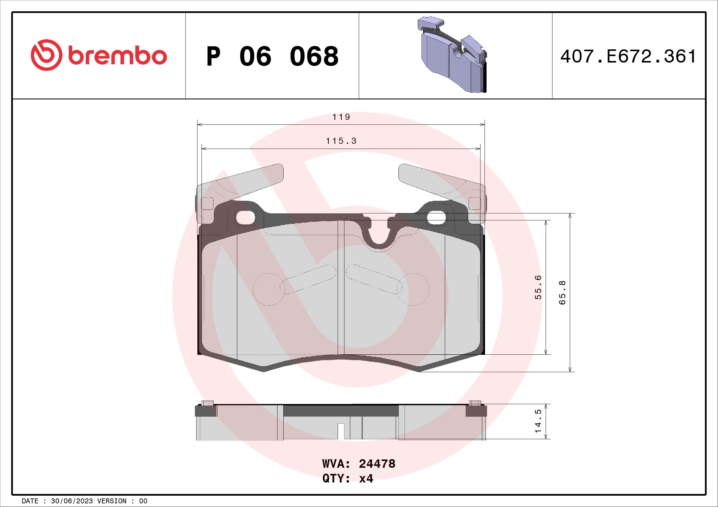 PREDNJE KOČIONE PLOČICE - BREMBO - P 06 068