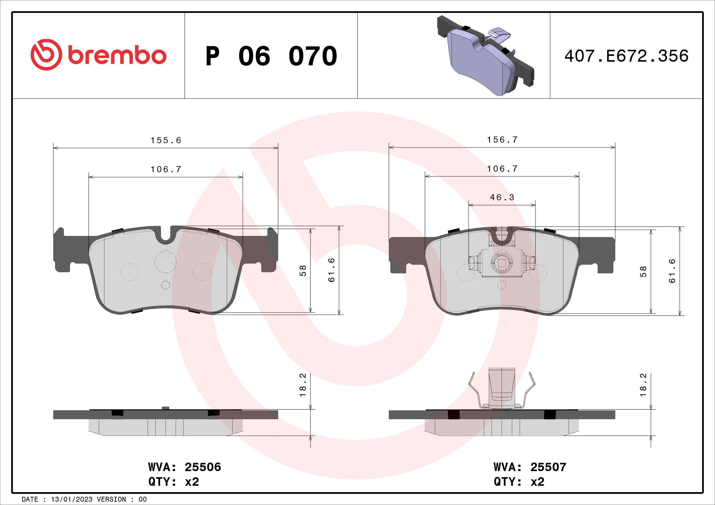 PREDNJE KOČIONE PLOČICE - BREMBO - P 06 070