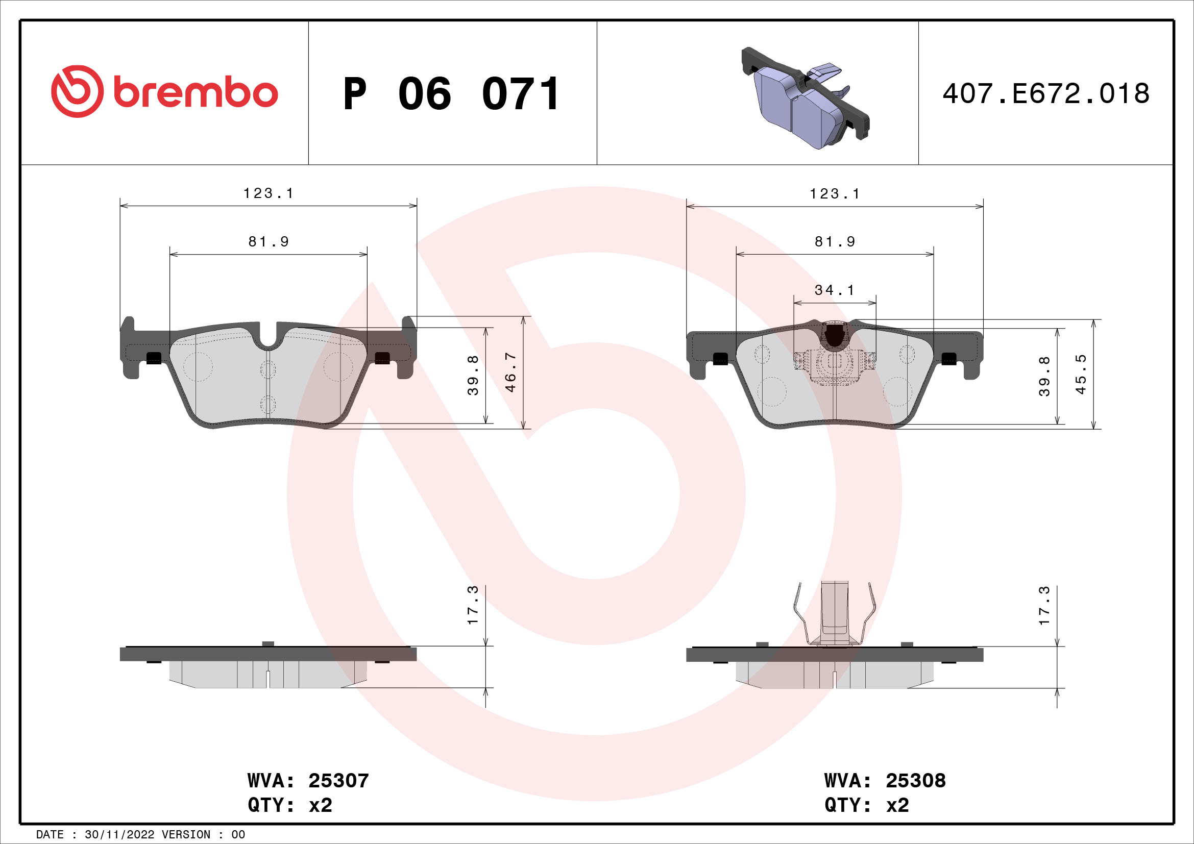 ZADNJE KOČIONE PLOČICE - BREMBO - P 06 071