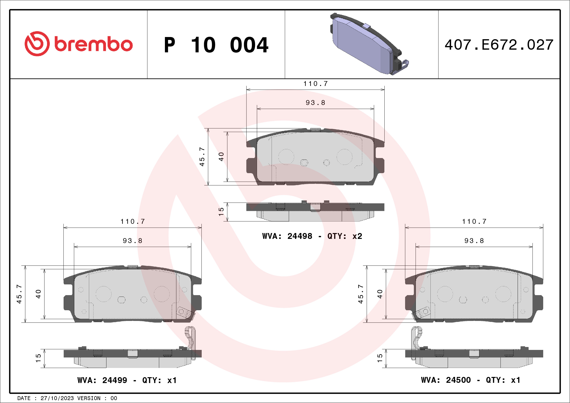 ZADNJE KOČIONE PLOČICE - BREMBO - P 10 004