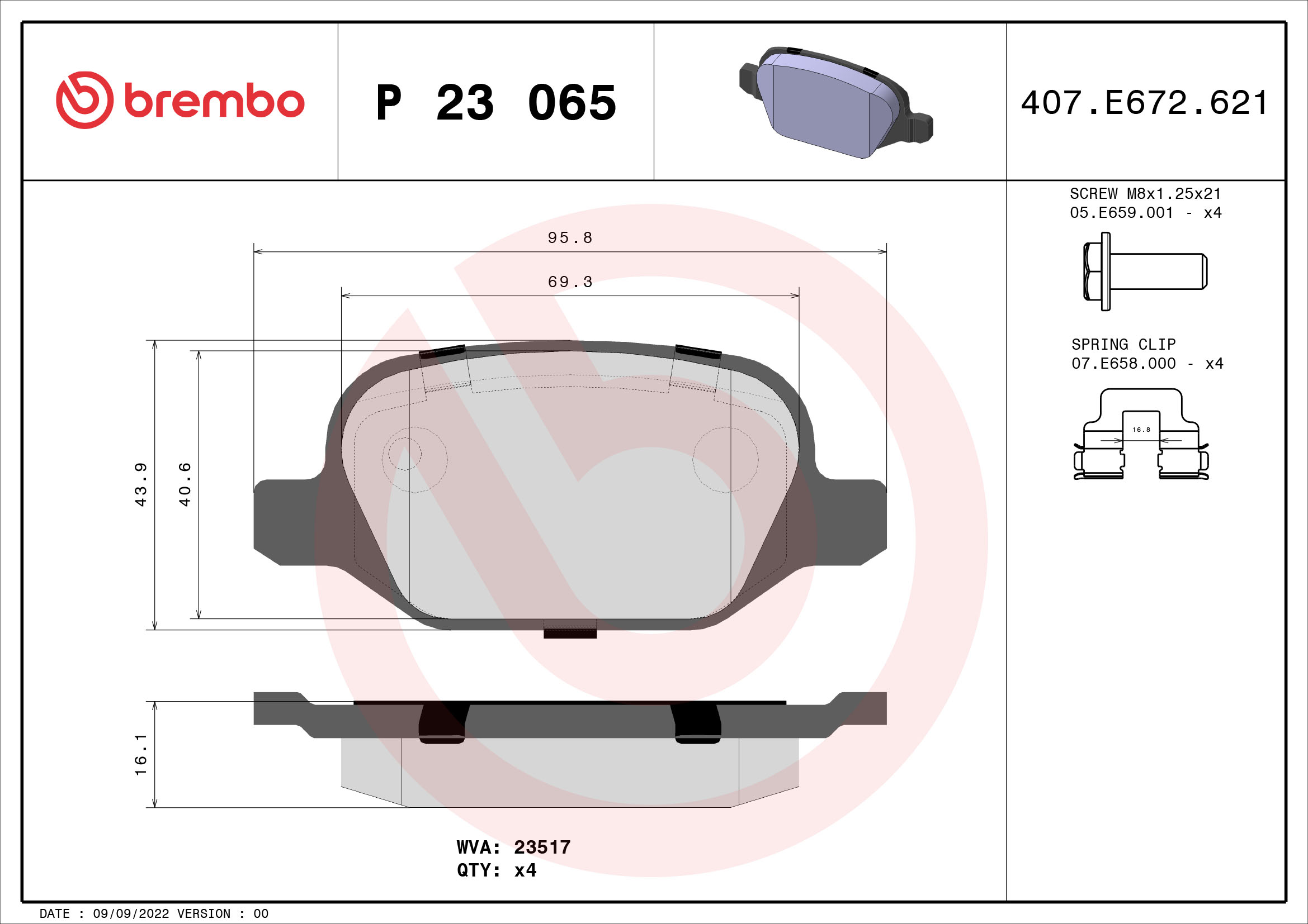 ZADNJE KOČIONE PLOČICE - BREMBO - P 23 065