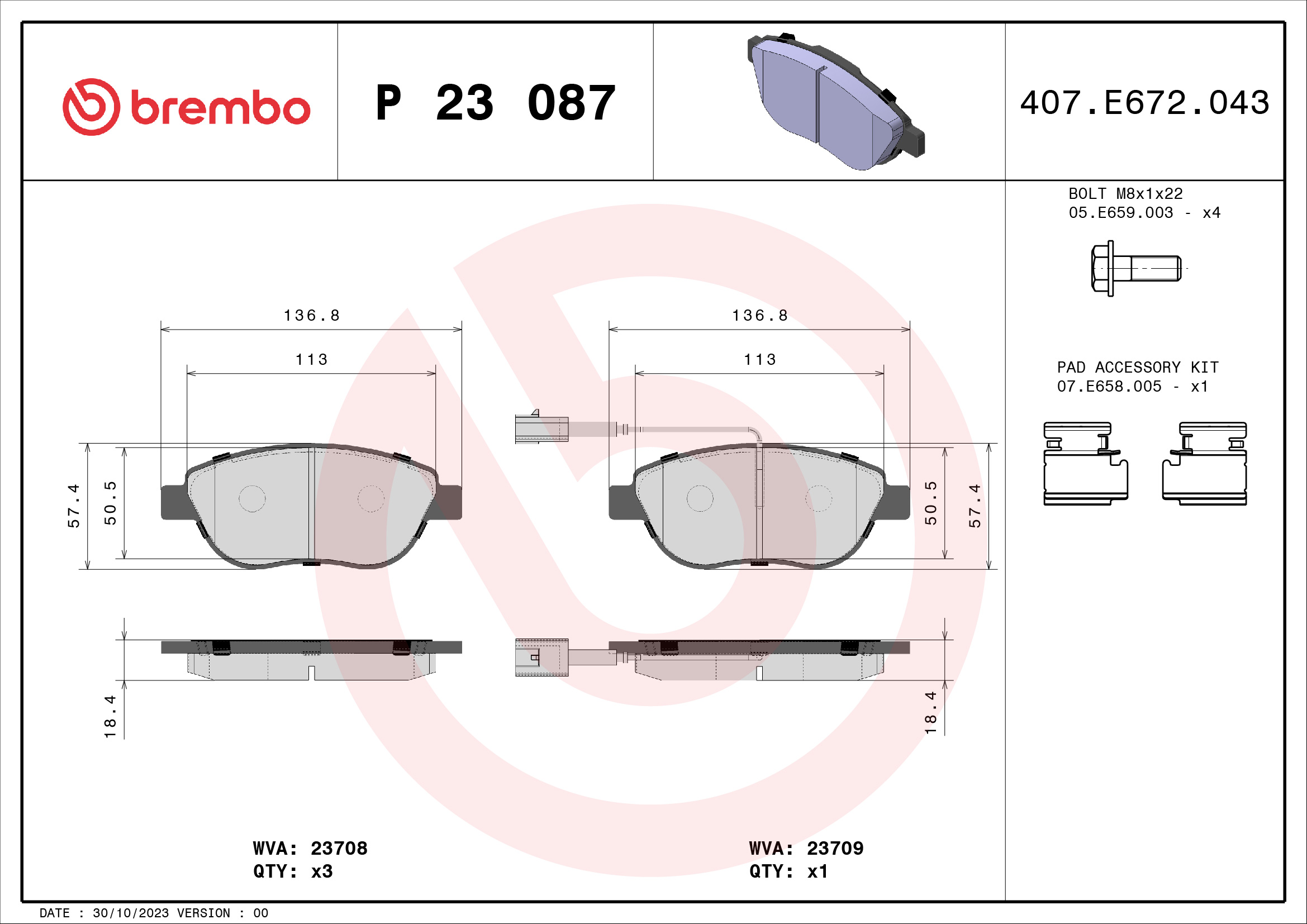 PREDNJE KOČIONE PLOČICE - BREMBO - P 23 087