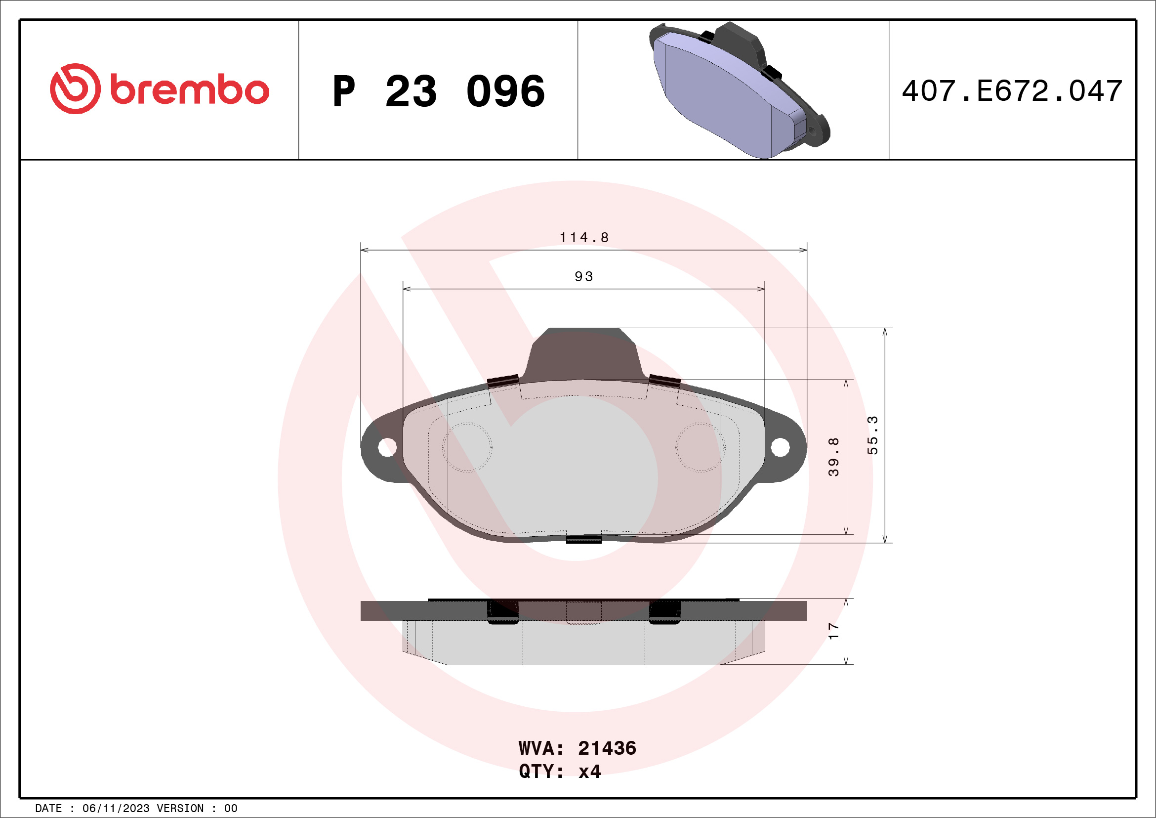 PREDNJE KOČIONE PLOČICE - BREMBO - P 23 096