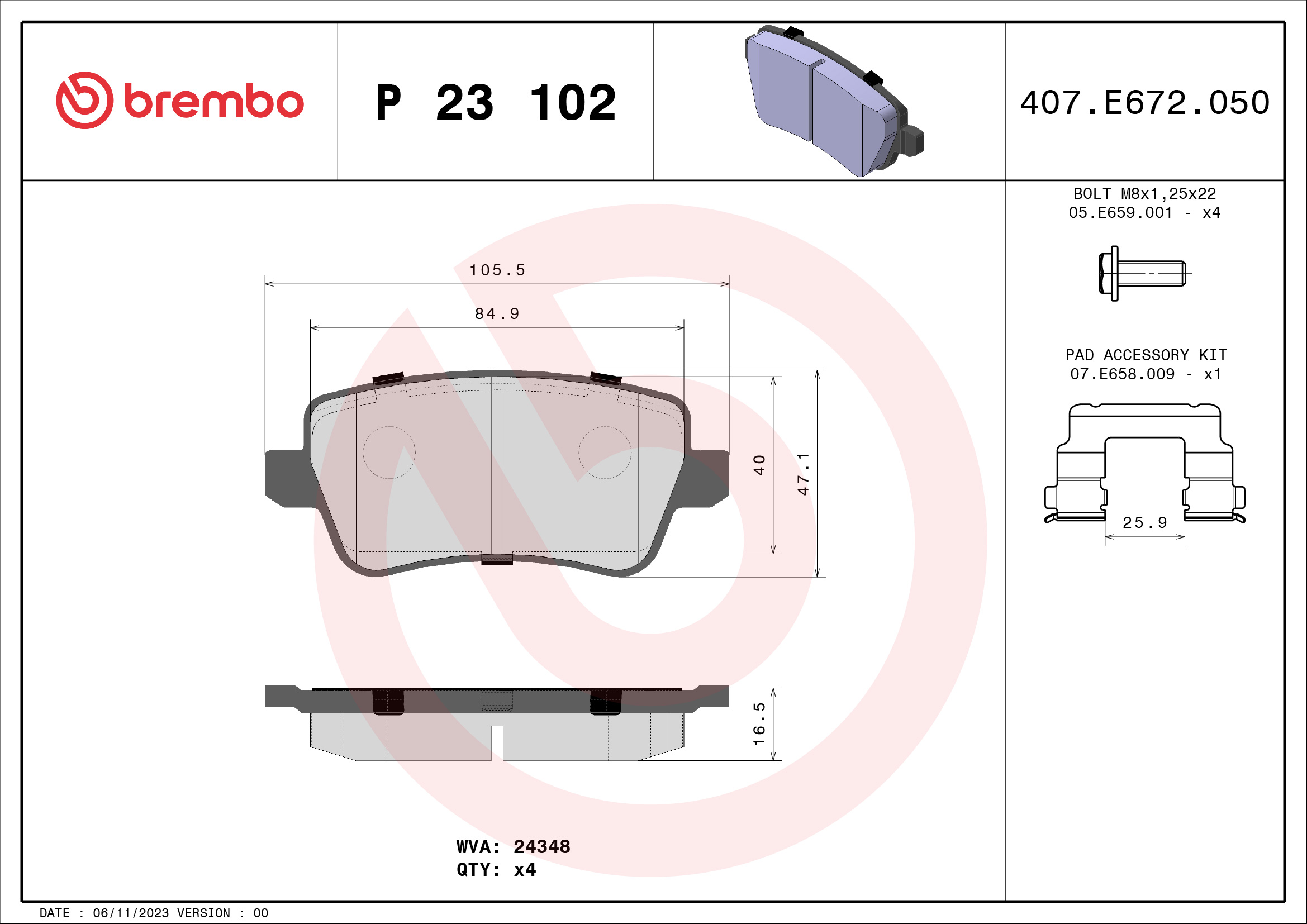 ZADNJE KOČIONE PLOČICE - BREMBO - P 23 102