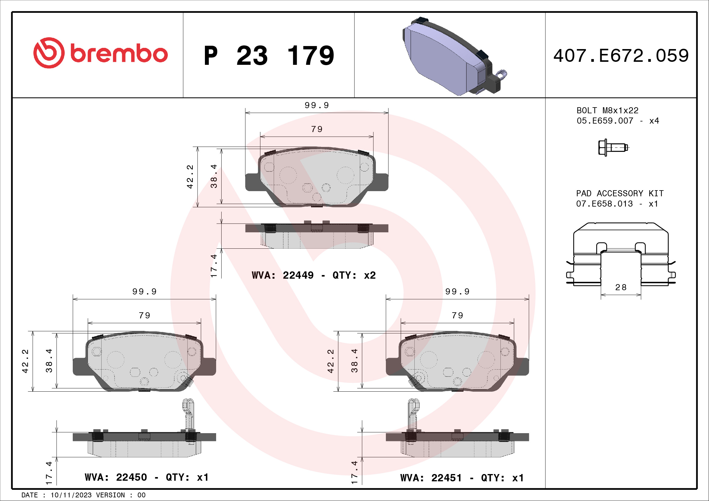 ZADNJE KOČIONE PLOČICE - BREMBO - P 23 179