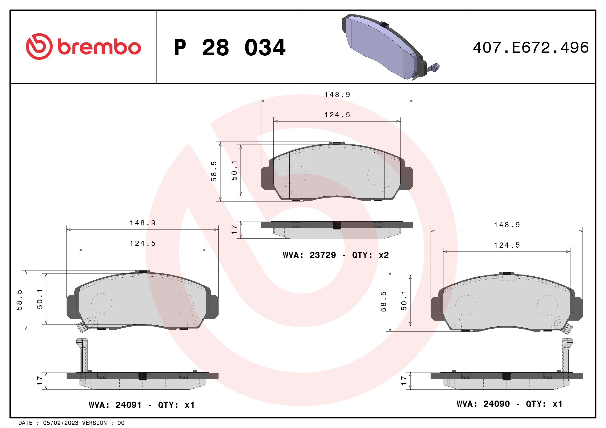 PREDNJE KOČIONE PLOČICE - BREMBO - P 28 034