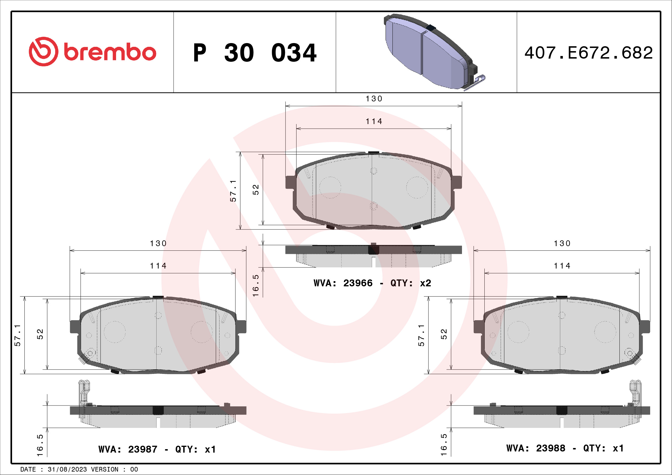 Slika BREMBO - P 30 034 - Komplet pločica, disk-kočnica (Kočioni uređaj)