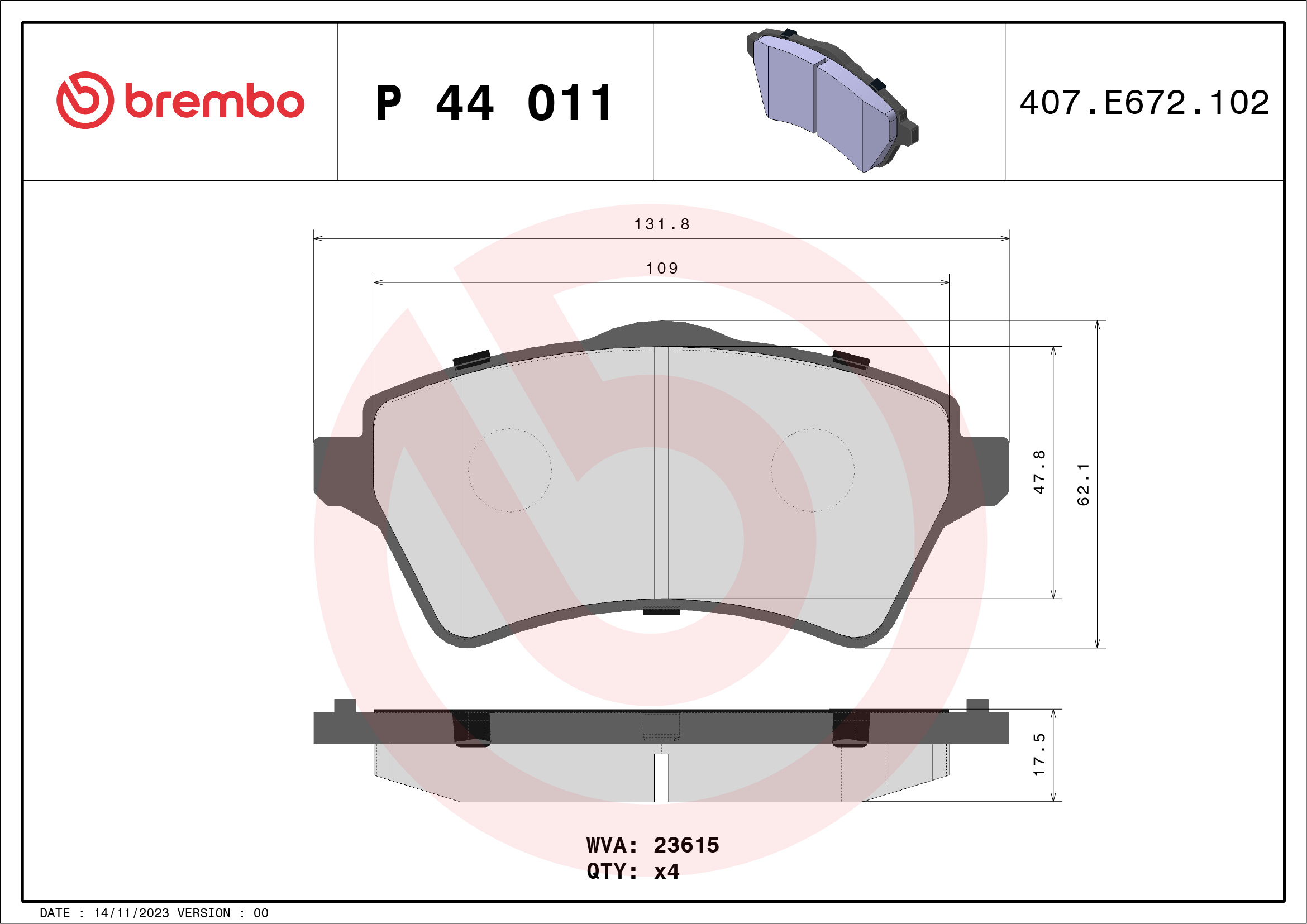 PREDNJE KOČIONE PLOČICE - BREMBO - P 44 011