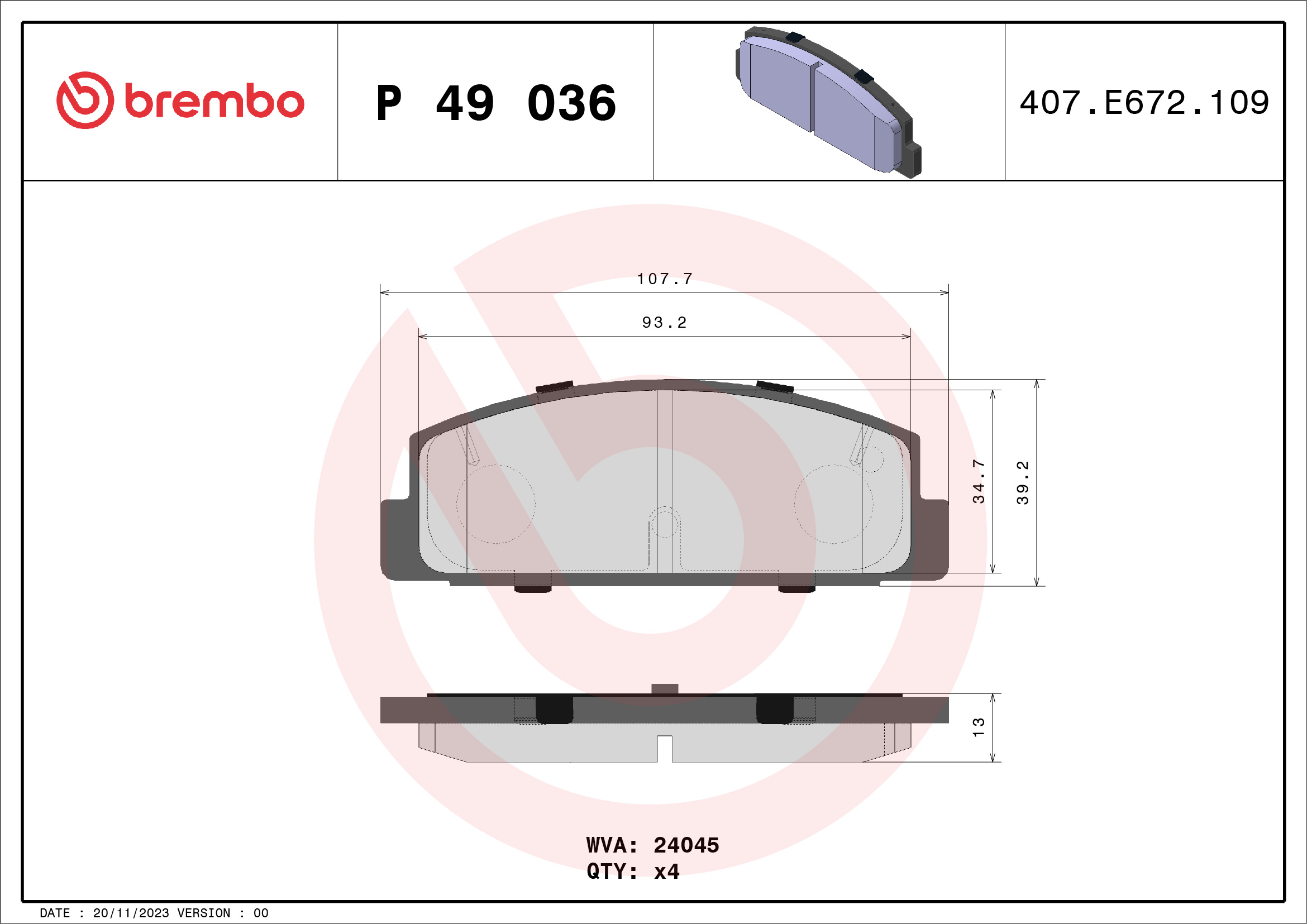 ZADNJE KOČIONE PLOČICE - BREMBO - P 49 036