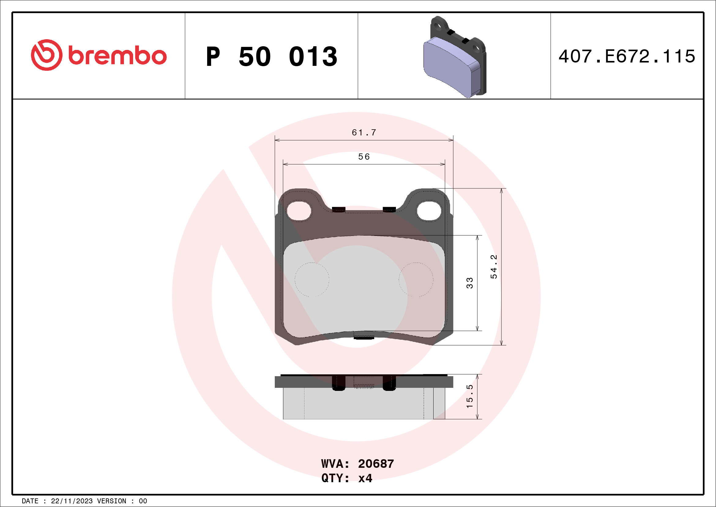 ZADNJE KOČIONE PLOČICE - BREMBO - P 50 013