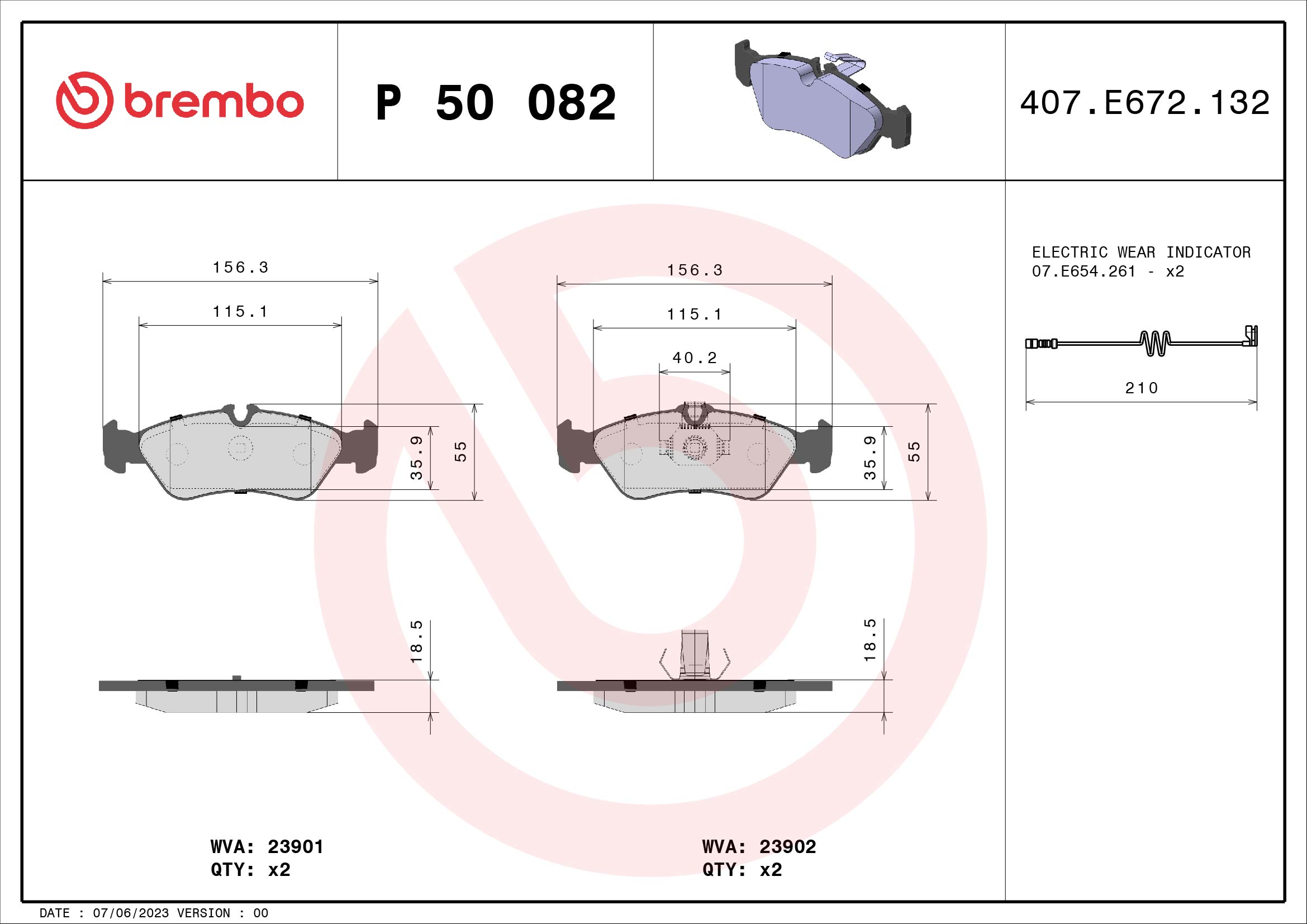 Slika BREMBO - P 50 082 - Komplet pločica, disk-kočnica (Kočioni uređaj)