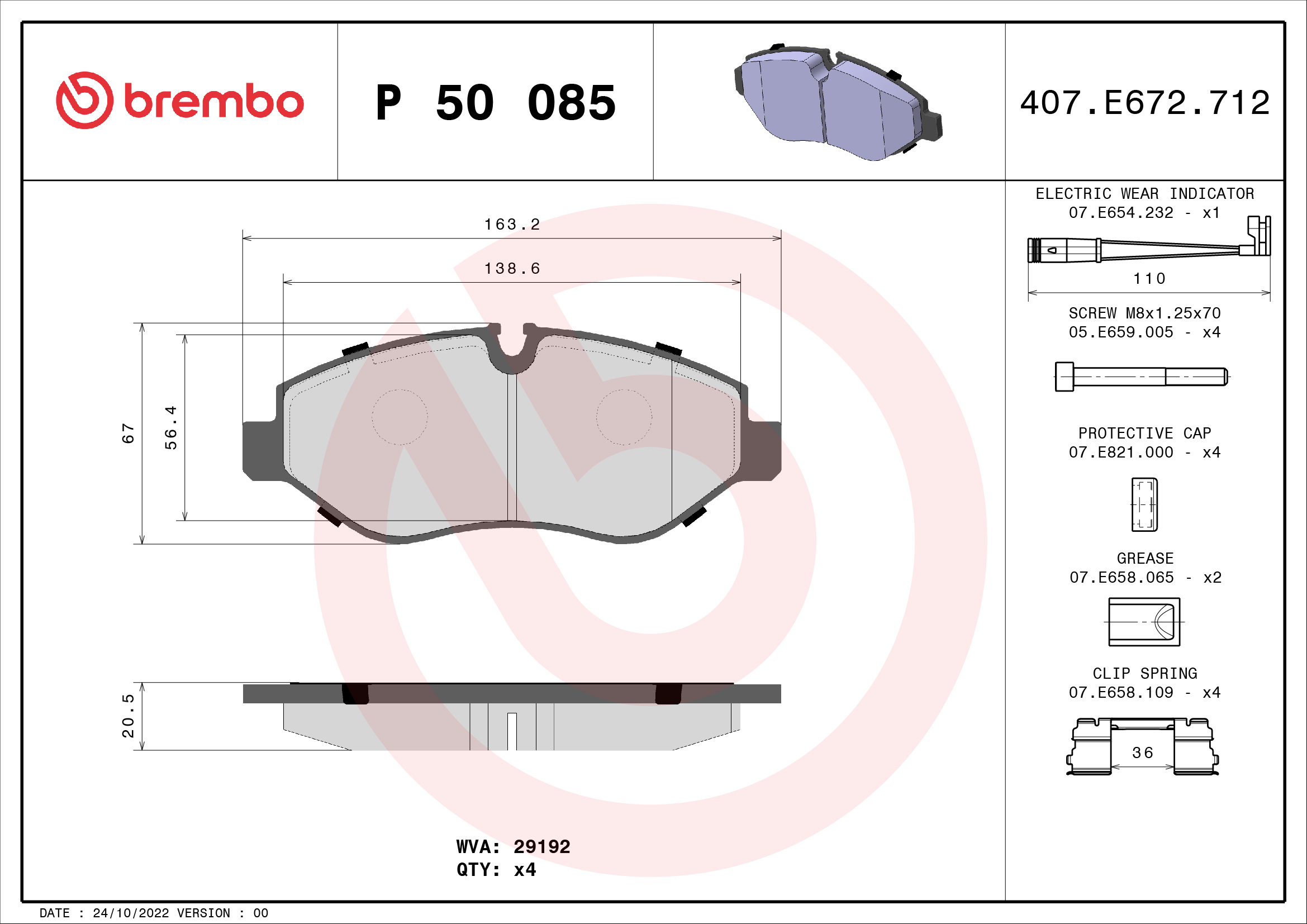 PREDNJE KOČIONE PLOČICE - BREMBO - P 50 085