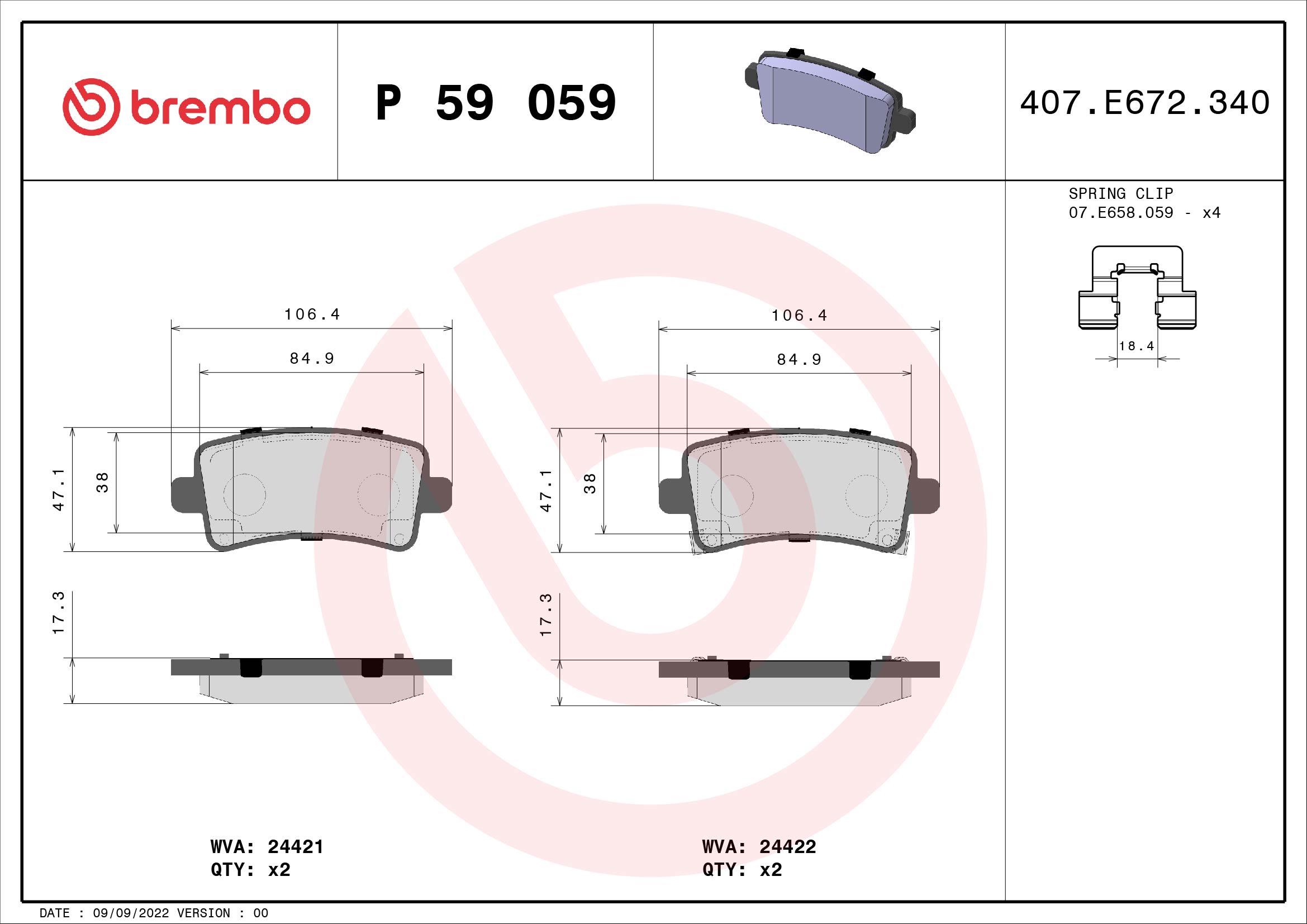 ZADNJE KOČIONE PLOČICE - BREMBO - P 59 059