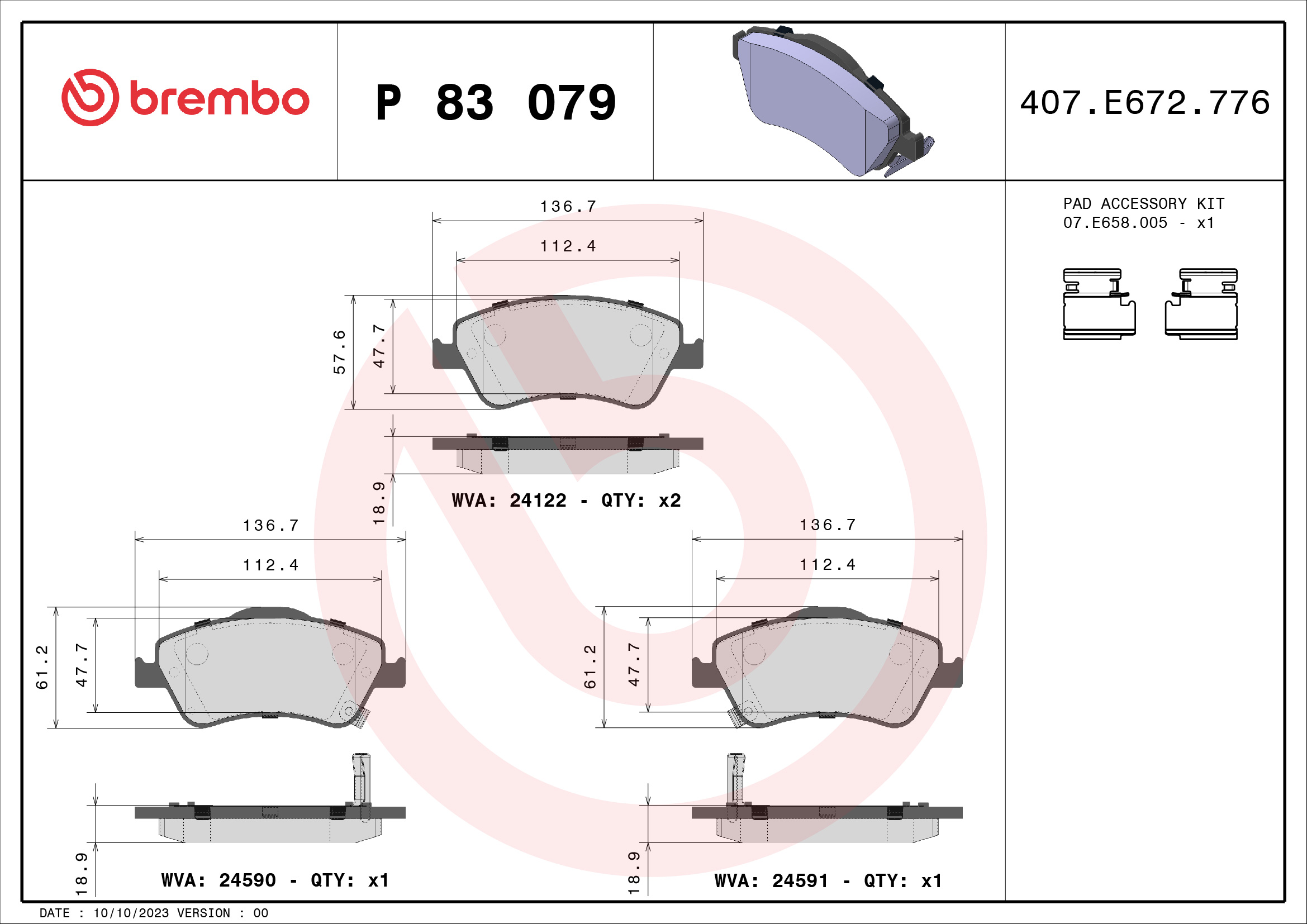 PREDNJE KOČIONE PLOČICE - BREMBO - P 83 079
