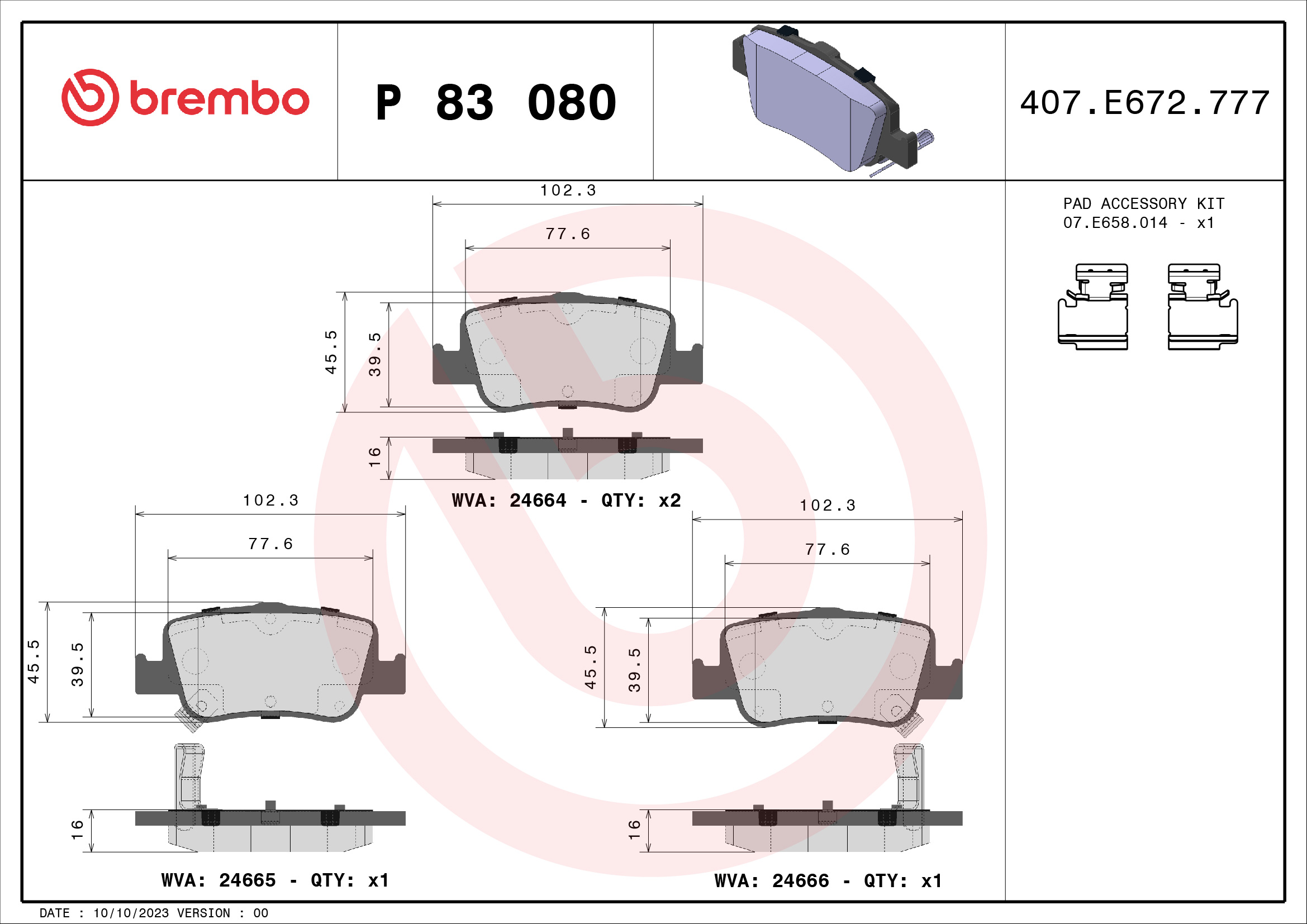 ZADNJE KOČIONE PLOČICE - BREMBO - P 83 080