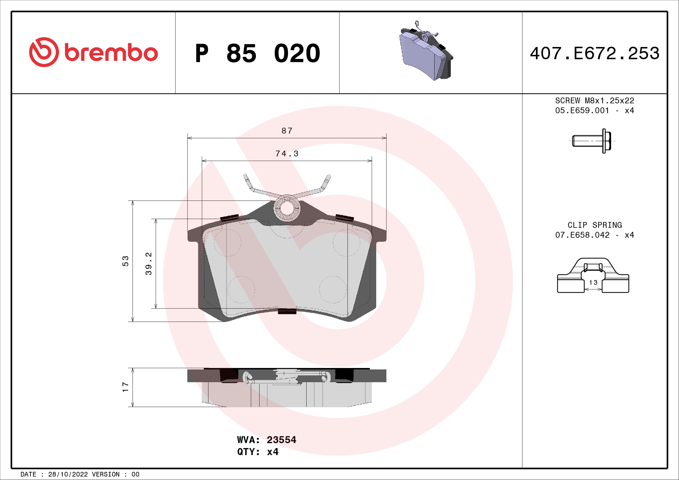 ZADNJE KOČIONE PLOČICE - BREMBO - P 85 020