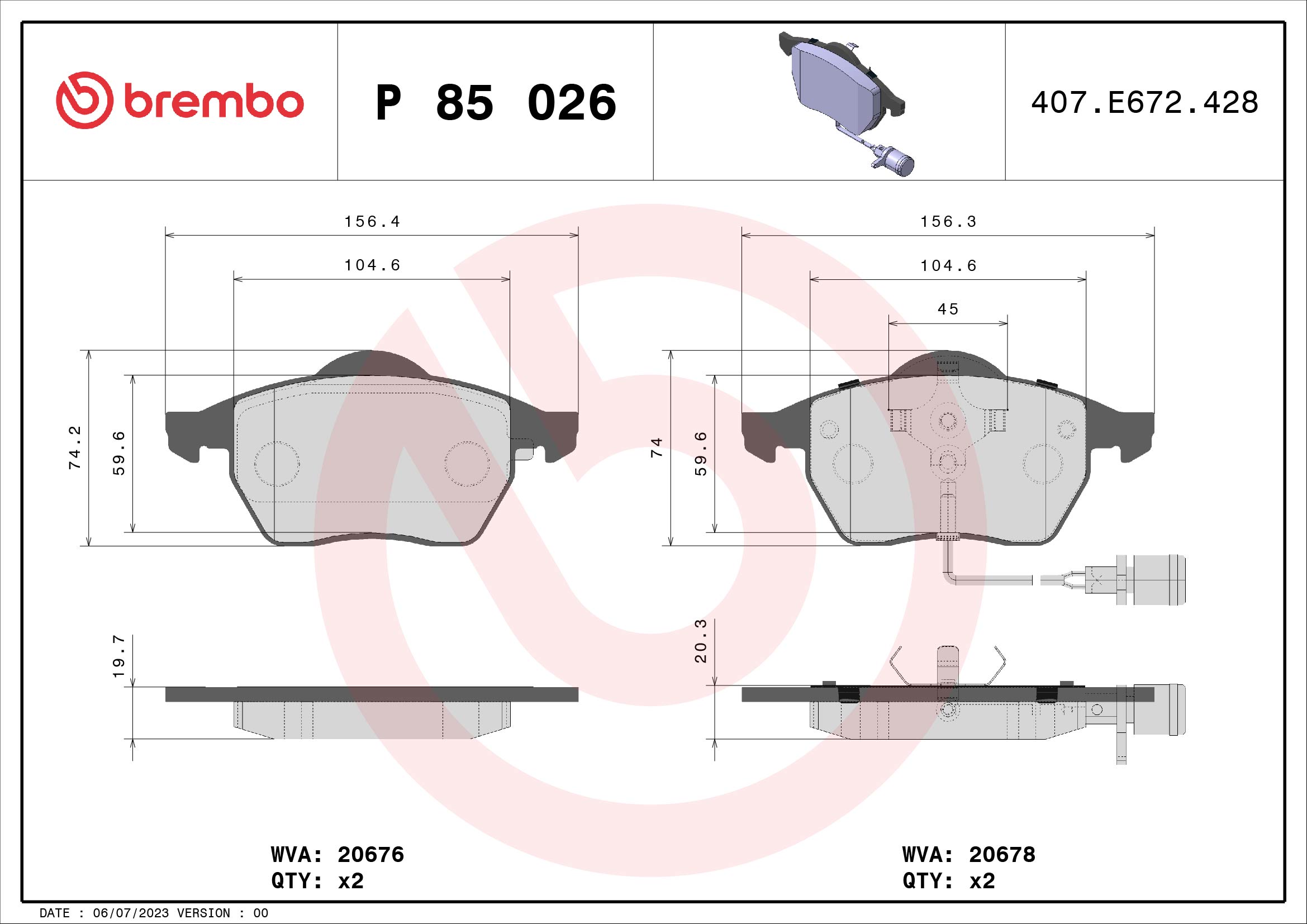 PREDNJE KOČIONE PLOČICE - BREMBO - P 85 026