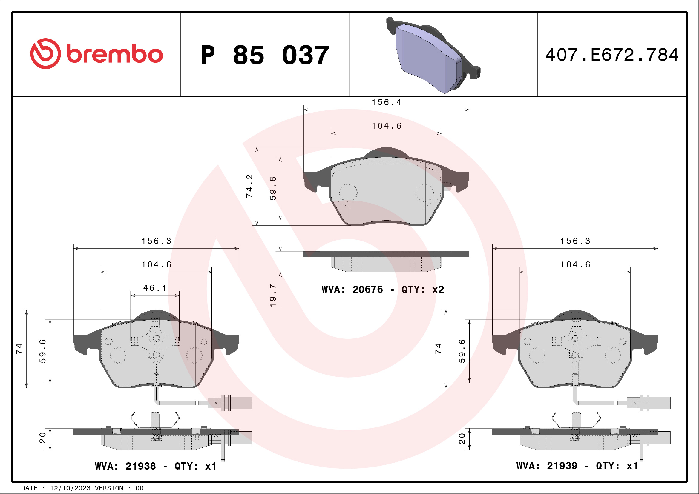 PREDNJE KOČIONE PLOČICE - BREMBO - P 85 037