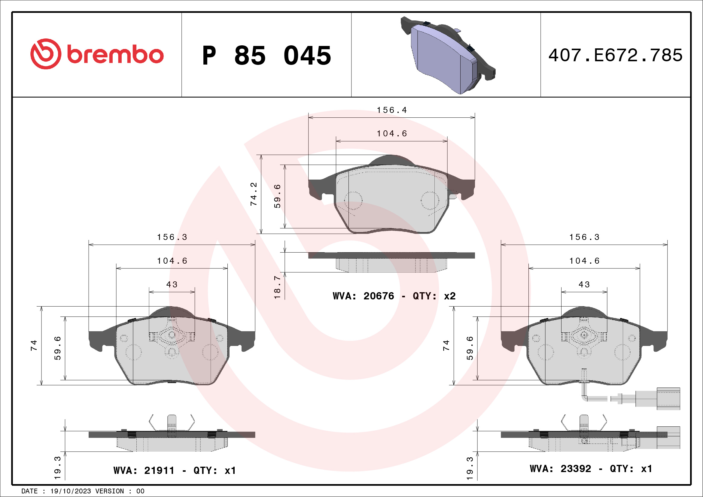 PREDNJE KOČIONE PLOČICE - BREMBO - P 85 045