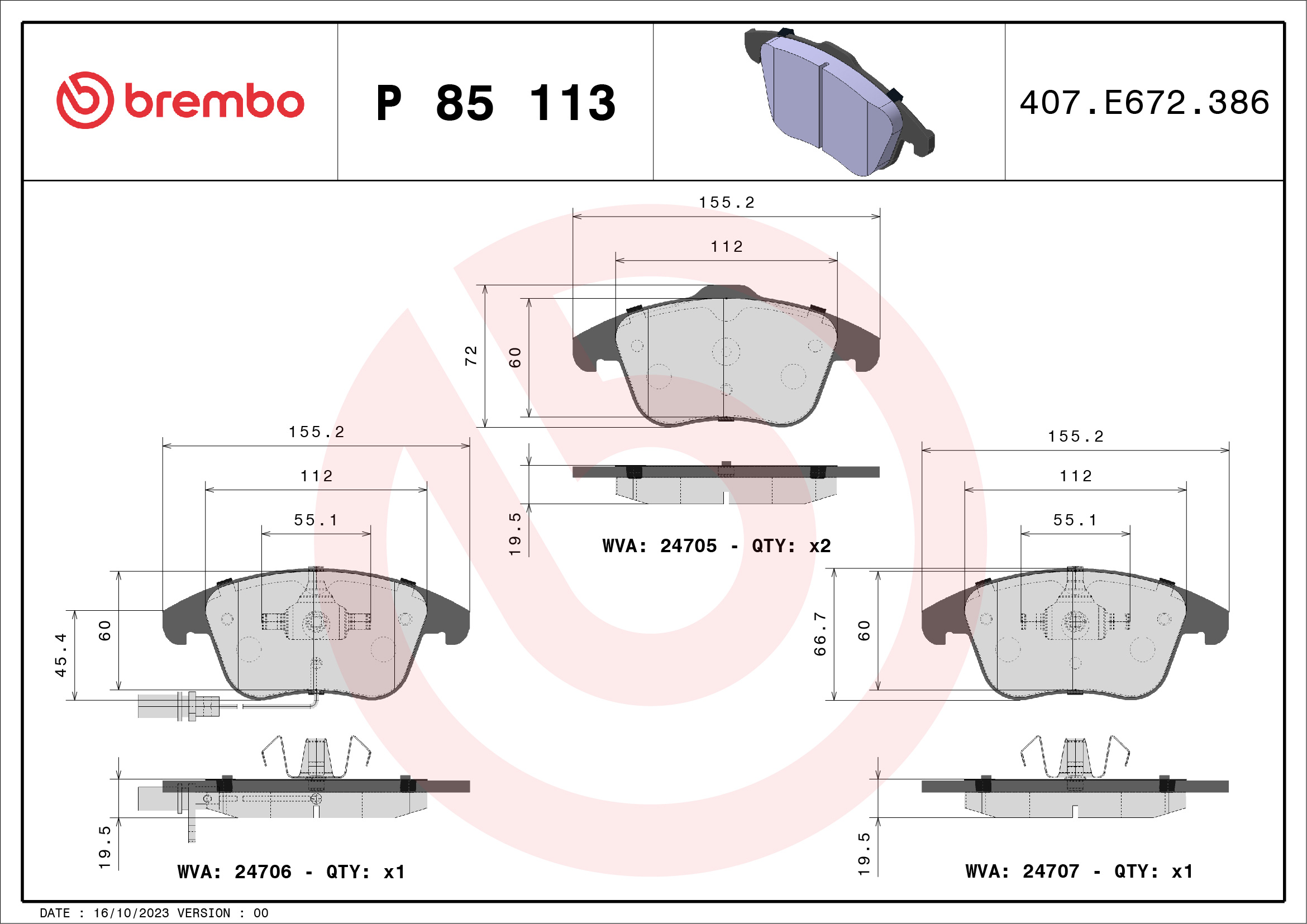 PREDNJE KOČIONE PLOČICE - BREMBO - P 85 113