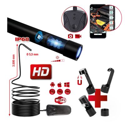 KS TOOLS set wi-fi videoskopa sa fi 5,5 mm 0° hd sondom s prednjom kamerom, 5-dijelni – 550.7560