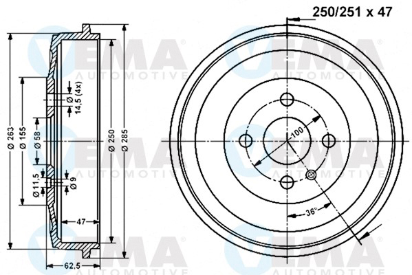 Picture of VEMA - 800969 - Brake Drum (Braking System)